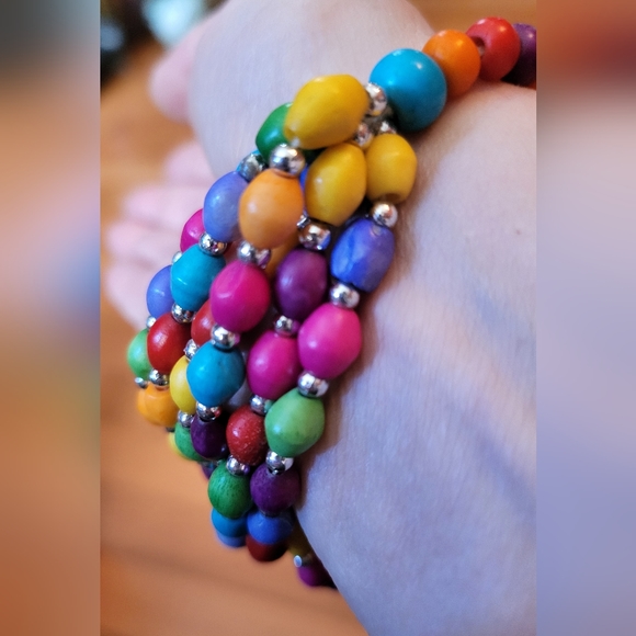Mozhuo Boho Multilayer Colorful Wood Beaded Statement Bracelet 9" when closed - Picture 2 of 5